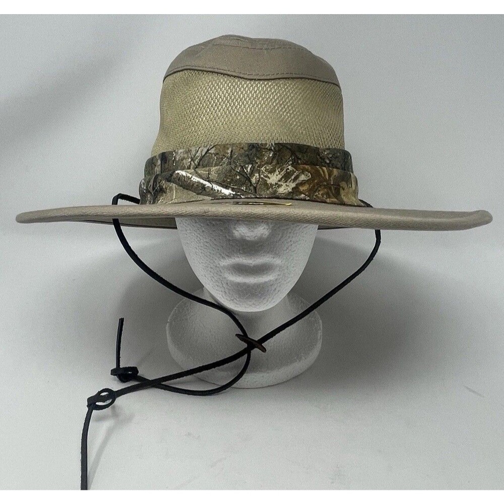 Realtree By Outdoor Cap Khaki Safari Hunting Hat Camo Trim Mesh Vent OSFM Read